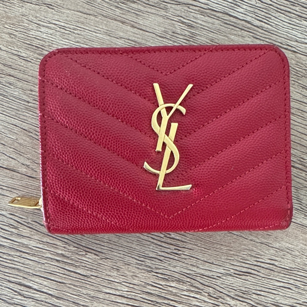 Yves Saint Laurent Red Chevron Wallet with Gold Logo